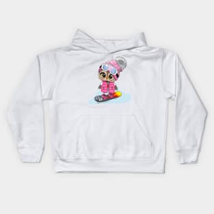 Cute owl on a snowboard Kids Hoodie